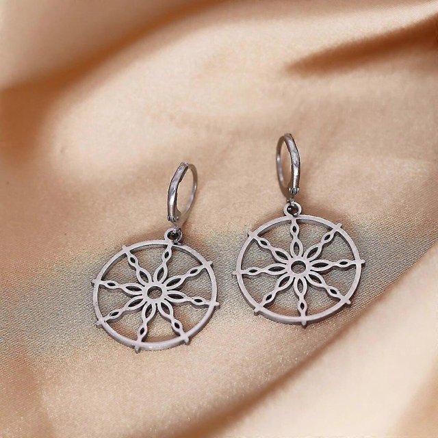 Pendientes de aro de acero inoxidable hechos a mano con símbolo del sol para mujer, pendientes de talismán de joyería, regalo ---- 1179 - Código de producto 76696 1179