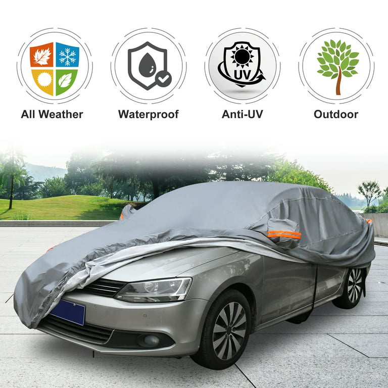 Unique Bargains Gray 195 PEVA Full Car Cover Waterproof Breathable Sun  Resistant Soft Lining for Sedans XL 