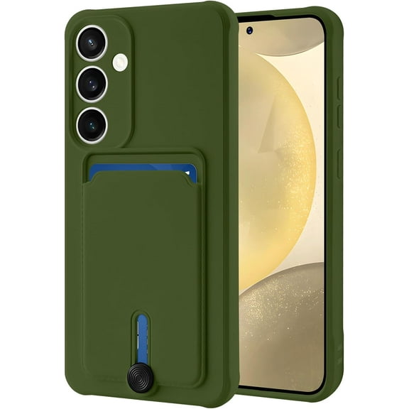 for Samsung Galaxy S24 Plus Case with Card Holder Cover Microfiber Inner Lining [Holds 2 Cards] Soft Silicone Slim Shockproof Protective Samsung Galaxy S24  Plus Phone Case Wallet Green