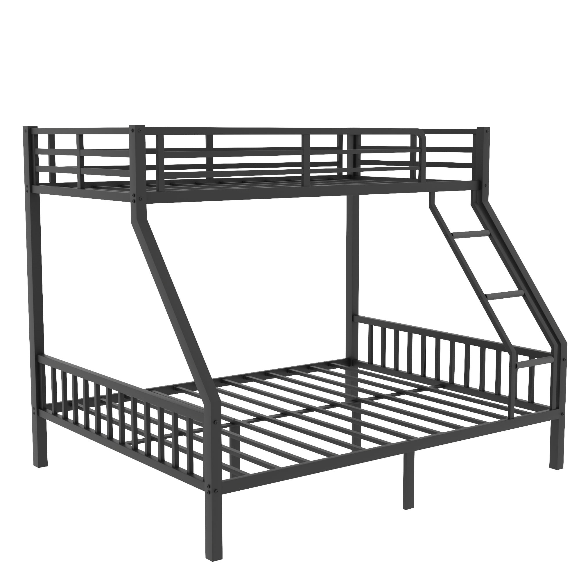 PORKISS Bunk Bed, Metal Twin XL Over Queen Bunk Bed Frame with Ladders and Slats, Modern Bed Frame with 12.5" High Safety Guard, Freestanding Twin Bunk Bed for Teens Adults, Black