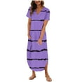 thumbnail image 1 of FAIWAD Robe Maxi pour Femmes Col en V Manches Courtes Robe d'Été Ample Fendue avec Poche Imprimé Rayé Décontractée, 1 of 6