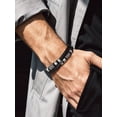 thumbnail image 4 of Bandmax 8.26'' Black Leather Bracelet for Men Double Wax Rope Cuff Norse Style Celtic Knot Beads Link Wristband Gift with Card for Grandson, 4 of 10