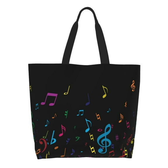 Honeii Color Musical Notes Print Tote Bag for Women, Foldable Tote Bag Large Shoulder Bag Top Handle Handbag for Travel, Work