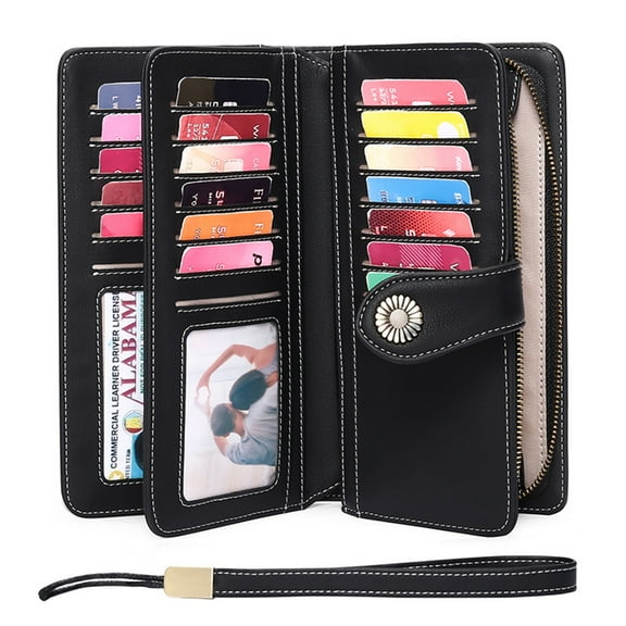 Women's Leather Wallet, Large Purse, Clutch RFID Protection Blocking, Large Capacity, Long Wallet with 24 Card Slots and Wallet Strap 5216 Leather
