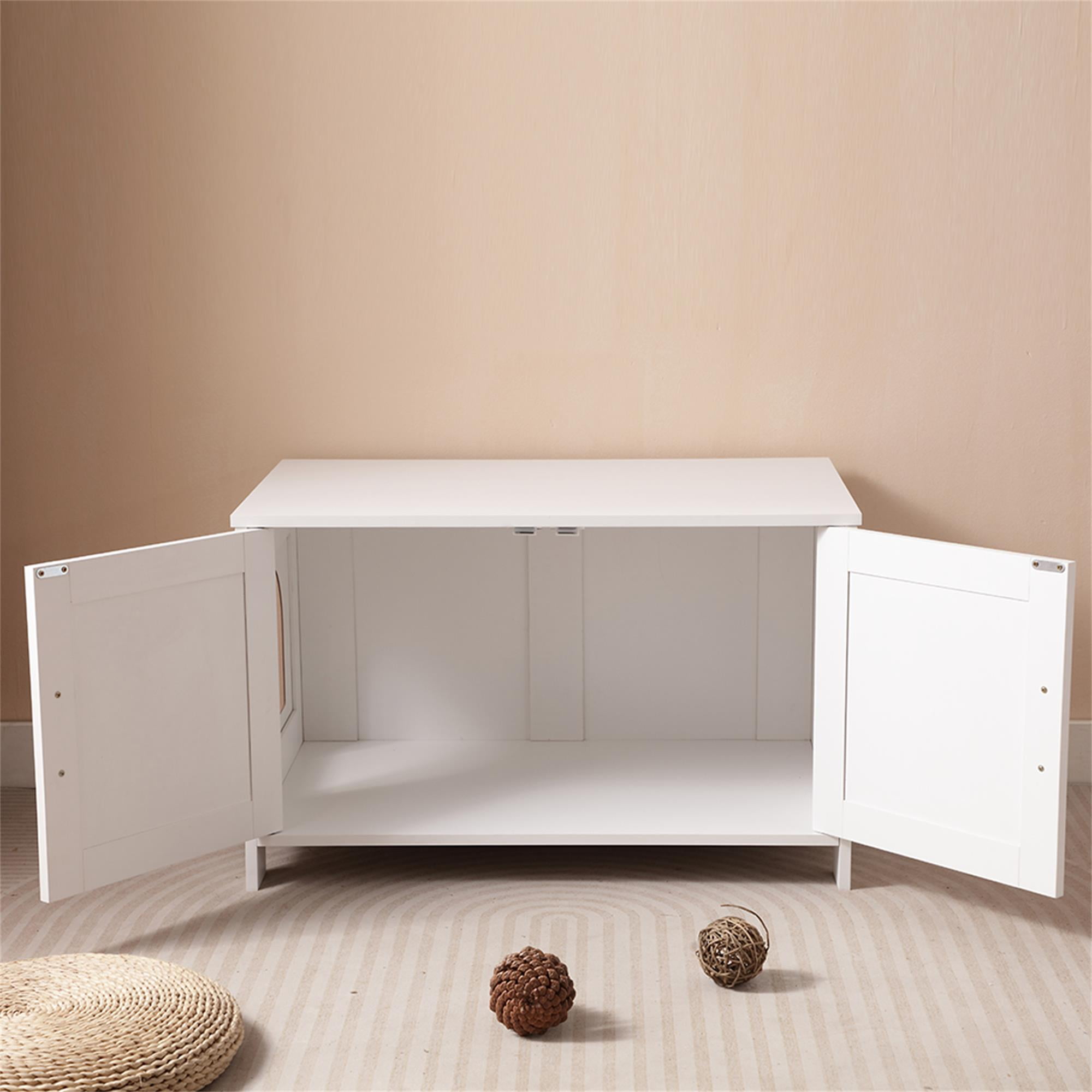 Kadyn 31" Hidden Cat Litter Box Enclosure Furniture with Barn Door, Indoor Cat Washroom, Wooden Enclused Litter Box Cat House, White