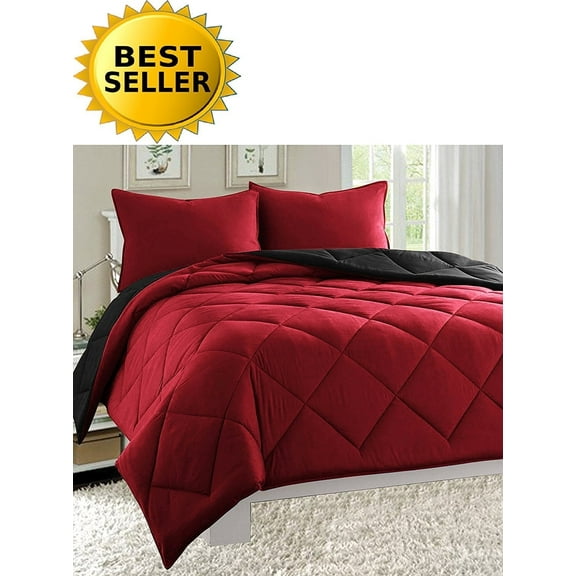 Celine Linen Down Alternative 3pc Comforter Set-King/Cal King, Black/Burgundy