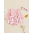 thumbnail image 4 of Suealasg Baby Girls Halloween Outfit 2Pcs Newborn Girl Fall Clothing 3 6 9 12 18 Months Infant Girls Long Sleeve Ghost Print Romper Dress + Headband Set, 4 of 7