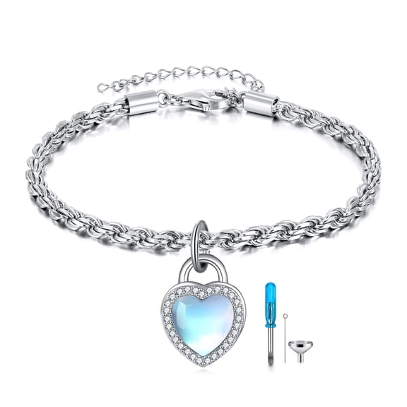 JUSORA Urn Bracelet for Ashes 925 Sterling Silver Moonstone Heart Shaped Urn Bracelet Keepsake Pendant Locket Bracelet Memorial Jewelry Gifts for Women Men