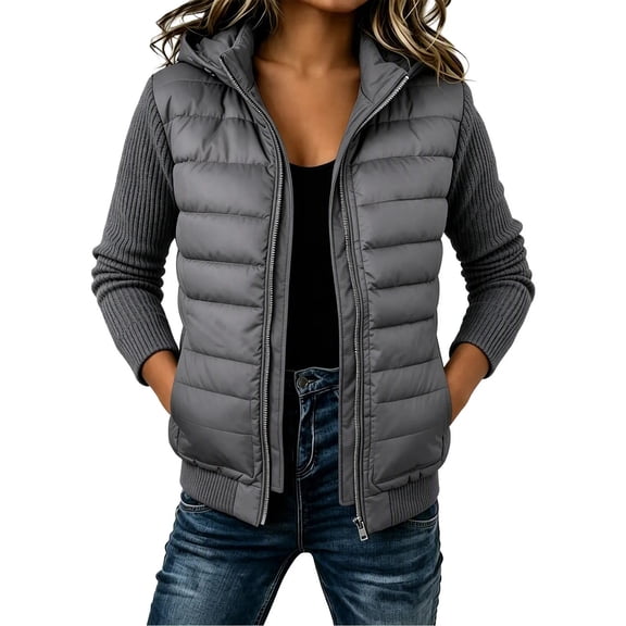 Luvrsol Winter Coats for Women Hooded Quilted Puffer Jacket Full Zip Warm Coat Outerwear, Dark Gray S-2XL