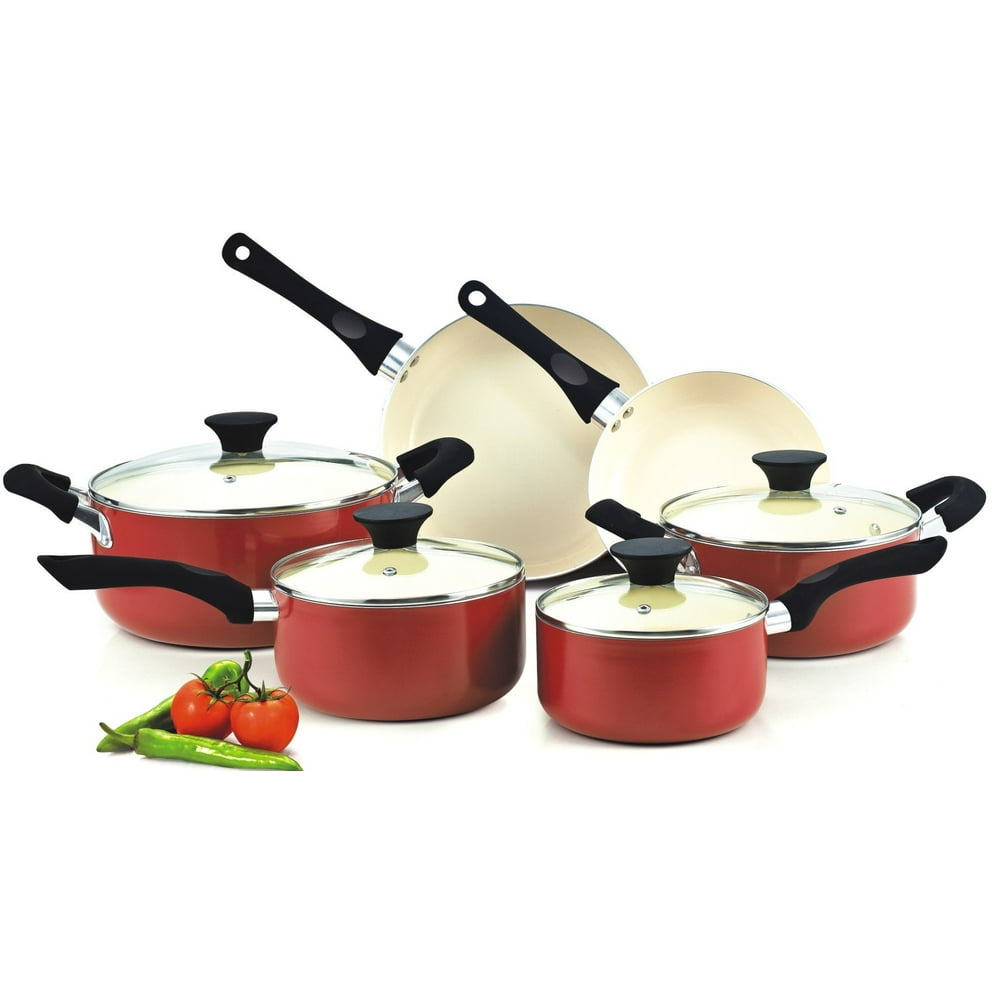 Cook N Home Nonstick 10Piece Cookware Set With Ceramic Coating, Red