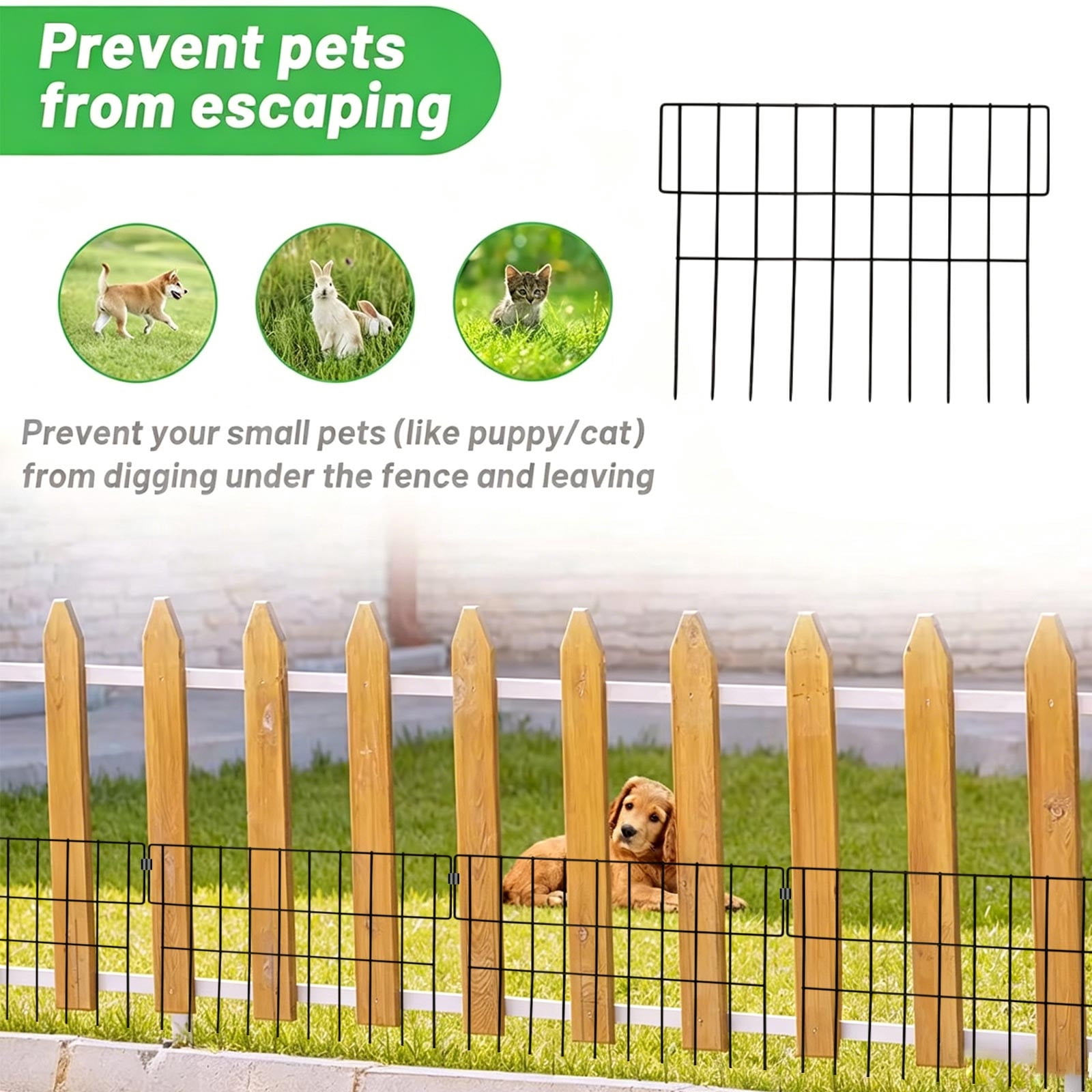 Metal Garden Fence 6 Panels, Black Iron Outdoor Pet Barrier, Rust Proof Animal Fence for Yard Lawn, Decorative Landscape Fencing with Easy Installation Stakes