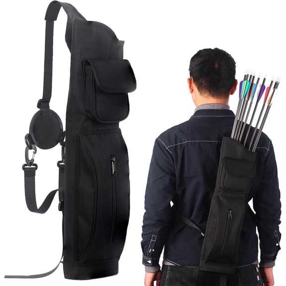 Archery Back Arrow Quiver Arrow Holder, Shoulder Hanged Adjustable Quiver for Arrows, Archery Quiver with Front Pockets