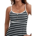 thumbnail image 5 of ATHLECHIC Womens Striped Print Summer Dresses Spaghetti Strap Sleeveless Casual Henley Short Sundress Mini Dress S Black, 5 of 6