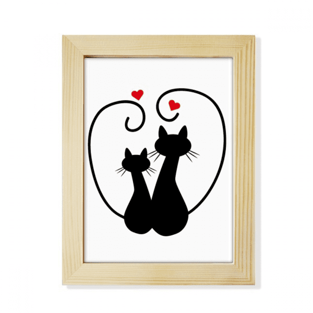 Amantes de los gatos sihouette animal Valentine Escritorio de madera Arte Pintura 6x8 pulgadas marco de foto foto