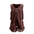 thumbnail image 3 of Coerni Girls Faux Suede 2 Piece Outfit V-Neck Fringe Vest + Elastic Waist Shorts Western Cowgirl Clothes Sets Halloween Party Stage Shows, 3 of 4