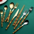 thumbnail image 2 of Farfi Food Cutlery Mirror Process Imitation Bamboo Tableware Stainless Steel Hotel Western Cuisine Cutlery Spoon for Dining Room (Golden Type E), 2 of 13