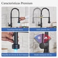 thumbnail image 4 of LED Negro cepillado Palanca única Grifo de cocina 360° Gire Arco alto Mezclador de agua caliente y fría Grifos comerciales Mezclador de fregadero de para uso doméstico con rociador extraíble, 4 of 7
