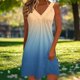 thumbnail image 4 of Vestido Largo de Manga Larga para las Mujeres Cuello en V Plisado Impresión sin Posicionamiento con Tela Elástica, Vestido Casual de Cintura Elástica para Uso Diario Y de Playa, 4 of 7