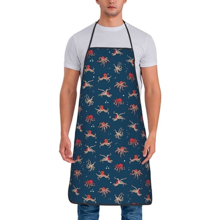 Naloa 1Pack Adjustable Bib Apron Waterdrop Resistant Cooking Kitchen Aprons for Women Men Chef Octopus Sea Life Print