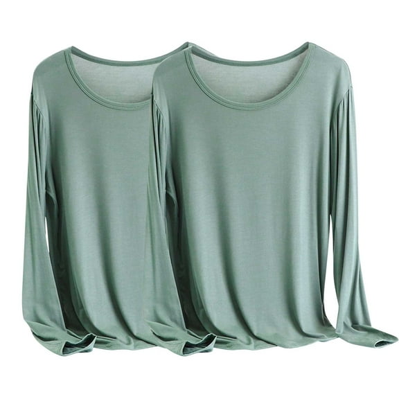 Oplxuo 2 Pack Womens Long Sleeve Undershirts Tops Soft Modal Round Neck Baselayer Basic Solid Underwear Tshirt
