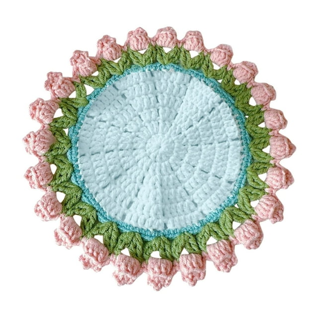YWIYIUD 1PC 3.94inch Vintage Crochet Pattern Flower Bouquet Flower Insulation Pads Knitting Kit with Cotton Thread for Desktop Protection DIY Craft Accessories Tools Set and Home Decoration