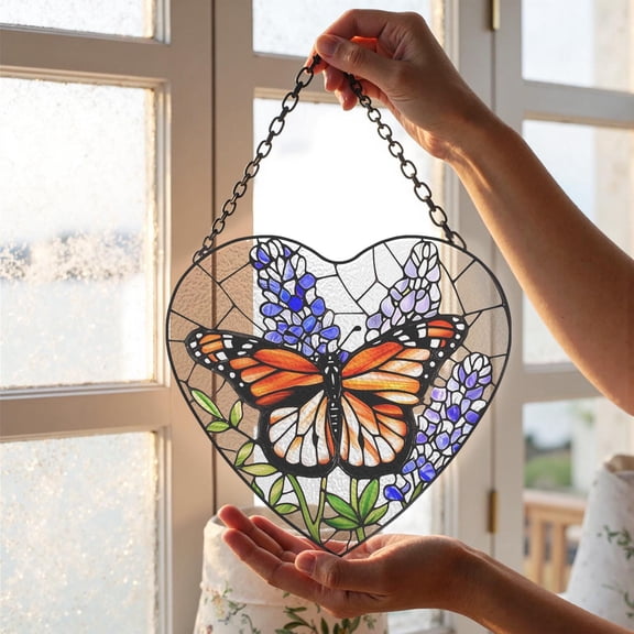 Heart Monarch Butterfly Flower Water Ripple Acrylic Sun Catchers for Window Hanging,Art Gift for Butterfly Lovers and Nature Enthusiasts,Gift for Mom