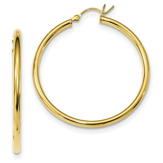 Beautiful Sterling Silver Gold-Tone Polished 2.5x40mm Hoop Earrings