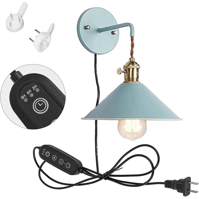 FSLIVING Macaron 1-Light Dimmable Plug-In Sconce With Edison Bulb Blue