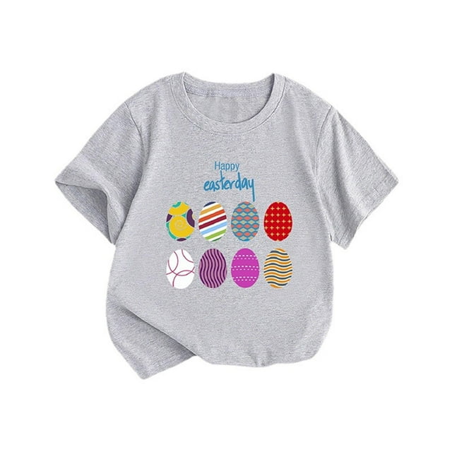 MIASHUI Easter Tee Toddler Boys Girls Happy Easter T-Shirt Cute Bunny Rabbit Graphic Tees Tops,Grey,6-7 Years