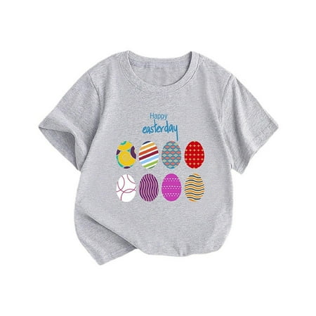 

Girls Summer Clothes Grey Summer New Children s Clothing Girls Short Sleeve T Shirt Easter Bunny Easter Egg Printed Round Neck Children T Shirt 120