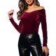 thumbnail image 1 of BLUSA DE VELVET PARA MUJER INSPIRE CHIC, AJUSTE CEÑIDO, MANGAS LARGAS, OFF-SHOULDER, TALLA 3XL BURDEOS, 1 of 7