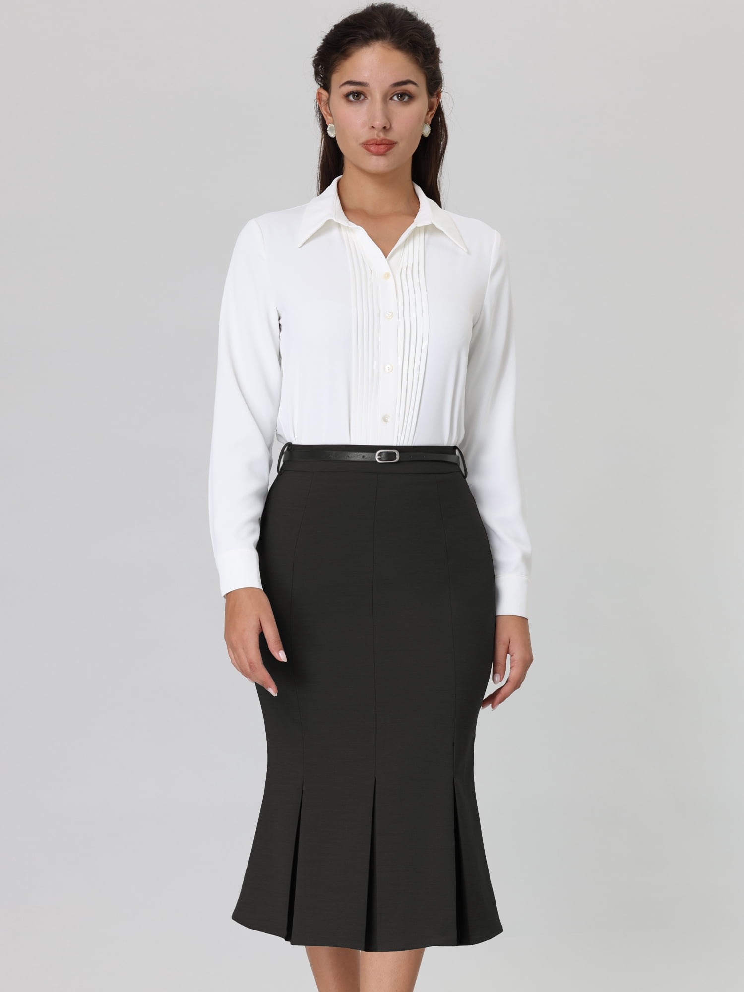 DARING DIVA Women's Elegant Knee Length Fishtail Pencil Skirt S Black