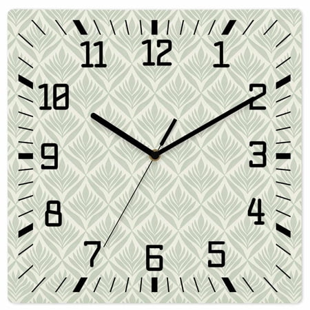 Teal Floral Wooden Wall Clock Silent Non Ticking, Vintage Modern Geometric Abstract Art Square Wall Clocks Battery Operated, Decor Clock for Home Office, Living Room, Kitchen, 10 Inch