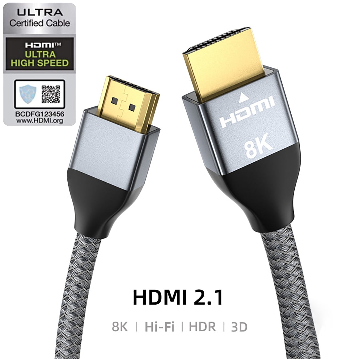 blotte Array bryder ud 8K HDMI Cable 2.1 48Gbps 9.9FT/3M, High Speed HDMI Braided Cord-4K@120Hz  8K@60Hz,Compatible with Roku TV/PS5/HDTV/Blu-ray - Walmart.com