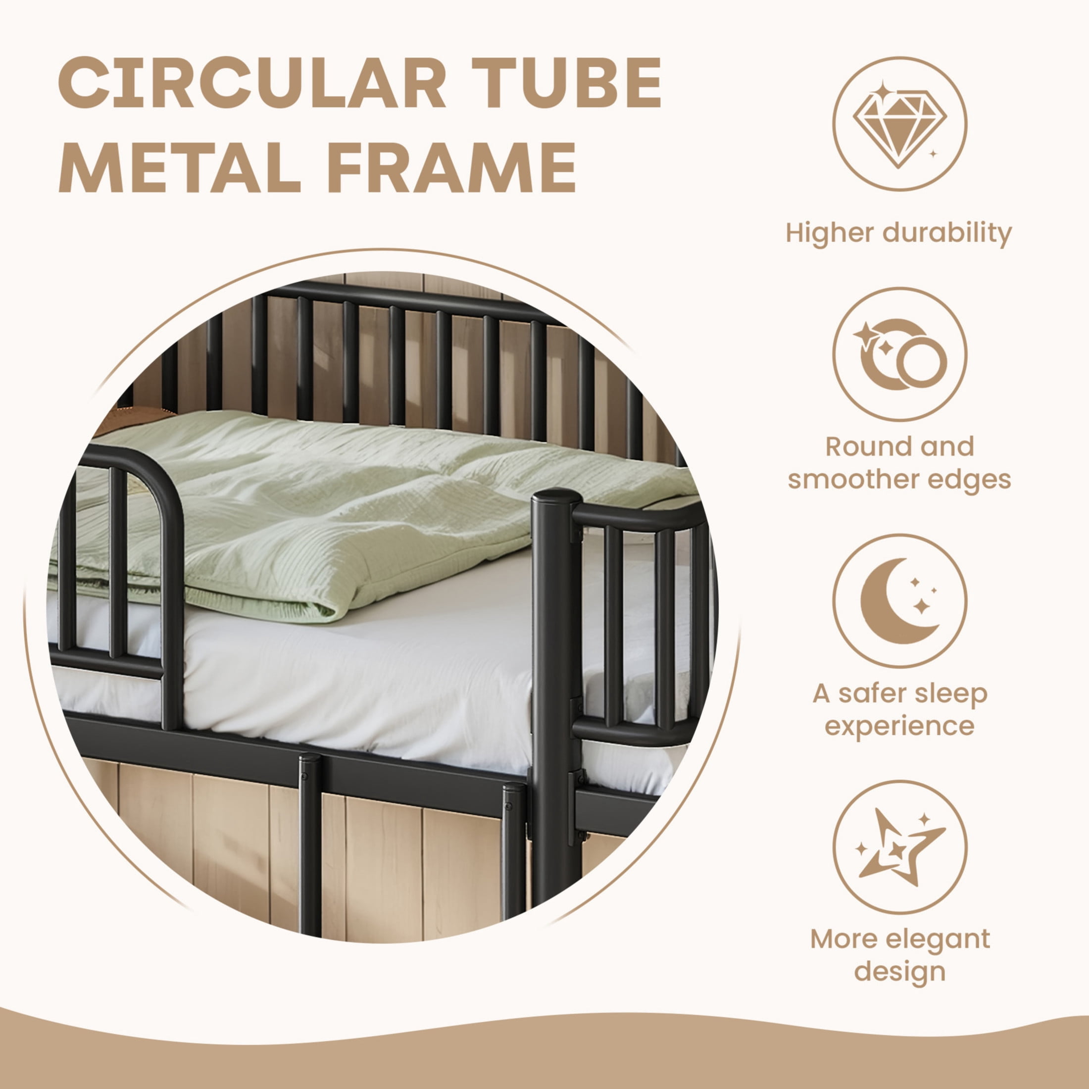 Noble House Queen over Queen Bunk Bed with Guardrails and Ladder, Can Separate into 2 Platform Beds, Black