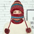 thumbnail image 3 of Gorro de invierno para mujer, conjunto de bufanda circular peruana, orejeras de esquí, pompones con forro polar de doble capa, 3 of 7