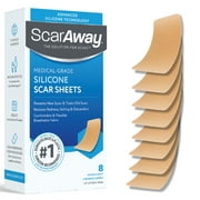 ScarAway Advanced Skincare Silicone Scar Sheets, Medical Grade Silicone Strips, No 1 Recommended Treatment for Surgical, Burn, Body, Acne, Hypertrophic & Keloid Scar Treatment, 8 Tan Reusable Sheets