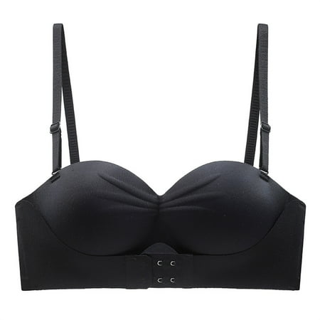 Audhol Front Hook Bras for Women Women s Half Cup Detachable Strapless Bra for Women with Small Chest Enhancement Comfy Everyday Bras Front Closure Wireless Bra Black S