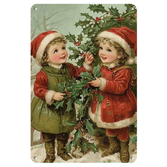 Vintage Christmas Girl Metal Art Sign - 8x12" Iron  Wall Decor for Home, Cafe, Clubs & Beach Houses | Durable, Easy-Hang Holiday Decoration