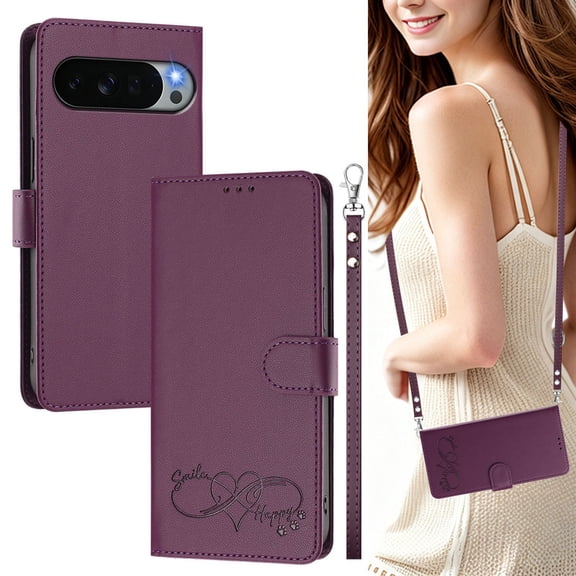 Tianyeda for Google Pixel 11PRO XL Case with Card Holder and Strap for Women,Crossbody Lanyard, Stand, Cute Lightweight Wallet Phone Case Violet