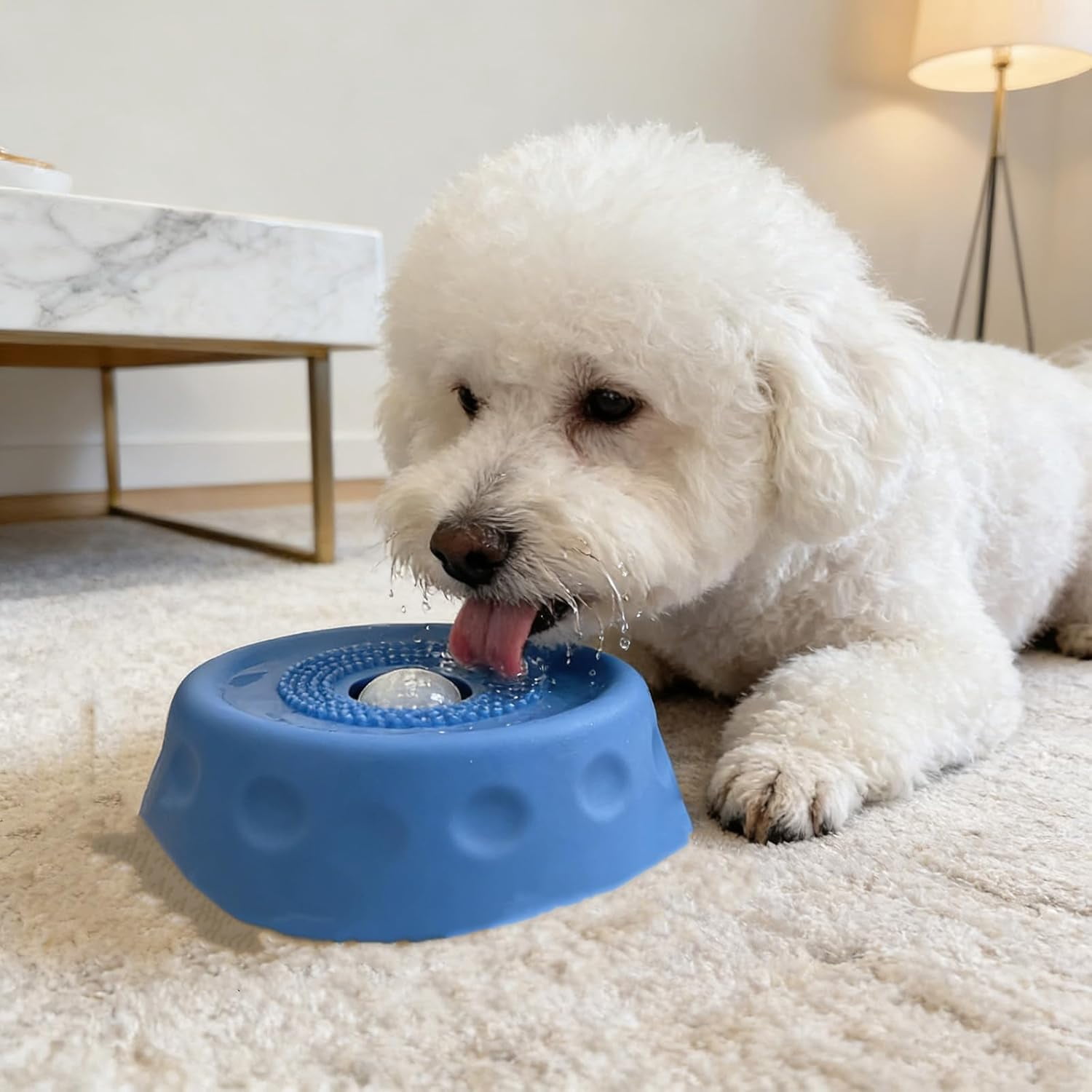 HZMSYQ Dog Lick Bowl with Ball,Dog Licking Bowl with Rolling Ball, Interactive Lick Bowl Anti-Slip Slow Feeder for Wet Food, Anti-Slip Bone Broth Dog Lick Bowl, Bone Broth Yogurt for Dogs and Cats
