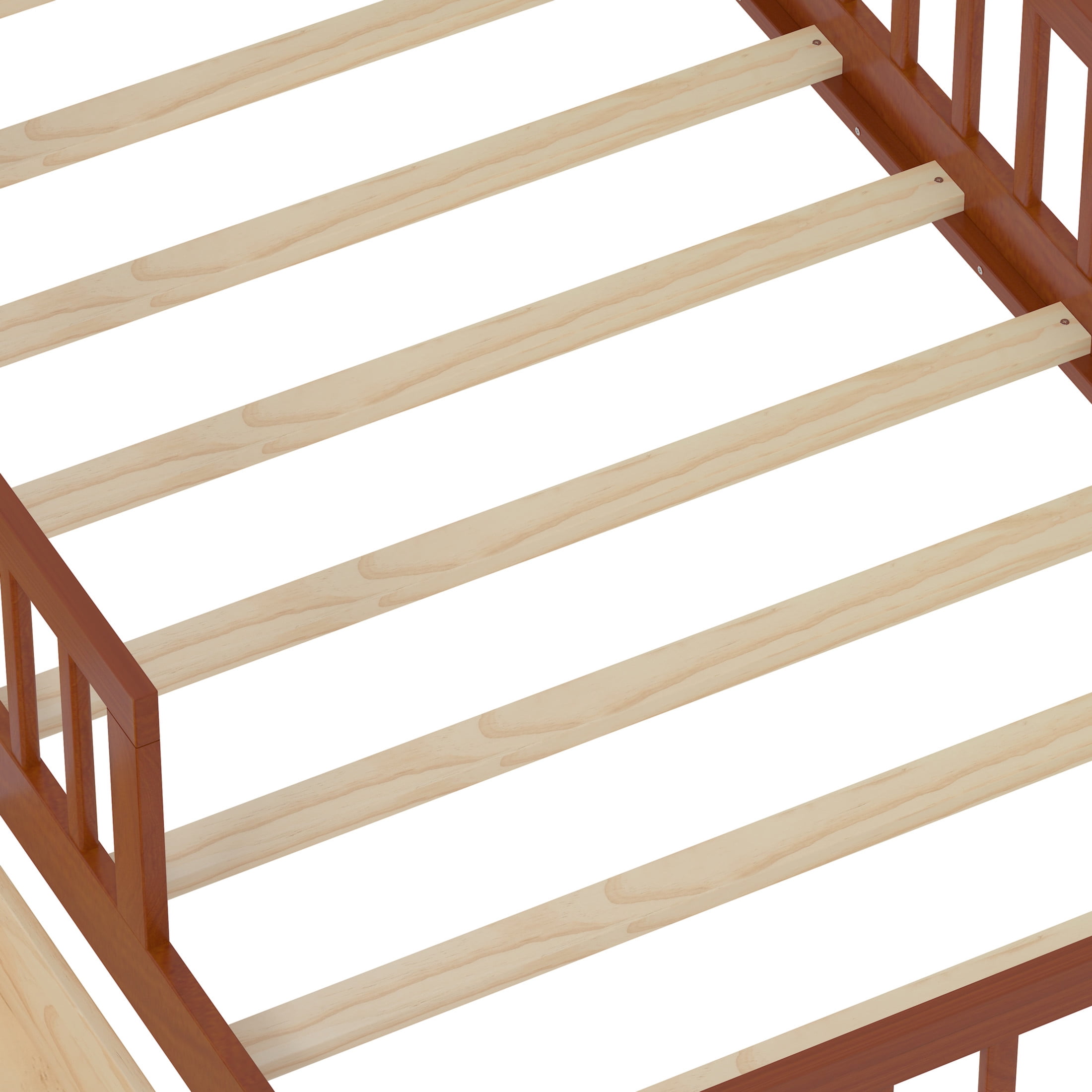 Noble House Twin Bed Frame with Headboard Storage Rack, 2 Drawers, and Safety Guardrails, Walnut