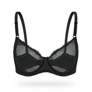 Wingslove Womens Sexy 1/2 Cup Lace Bra Balconette Mesh Underwired Demi Shelf Bra Unlined See Through Bralette,Black 32B