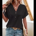 thumbnail image 3 of Tops Henley de Corta con Cuello en V para Mujer, Color Negro, Talla M, 3 of 6