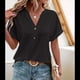 thumbnail image 3 of Tops Henley de Corta con Cuello en V para Mujer, Color Negro, Talla L, 3 of 6