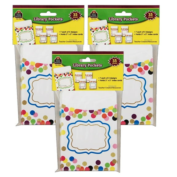 Teacher Created Resources Confetti Library Pockets 35 Per Pack 3 Packs (TCR2736-3)