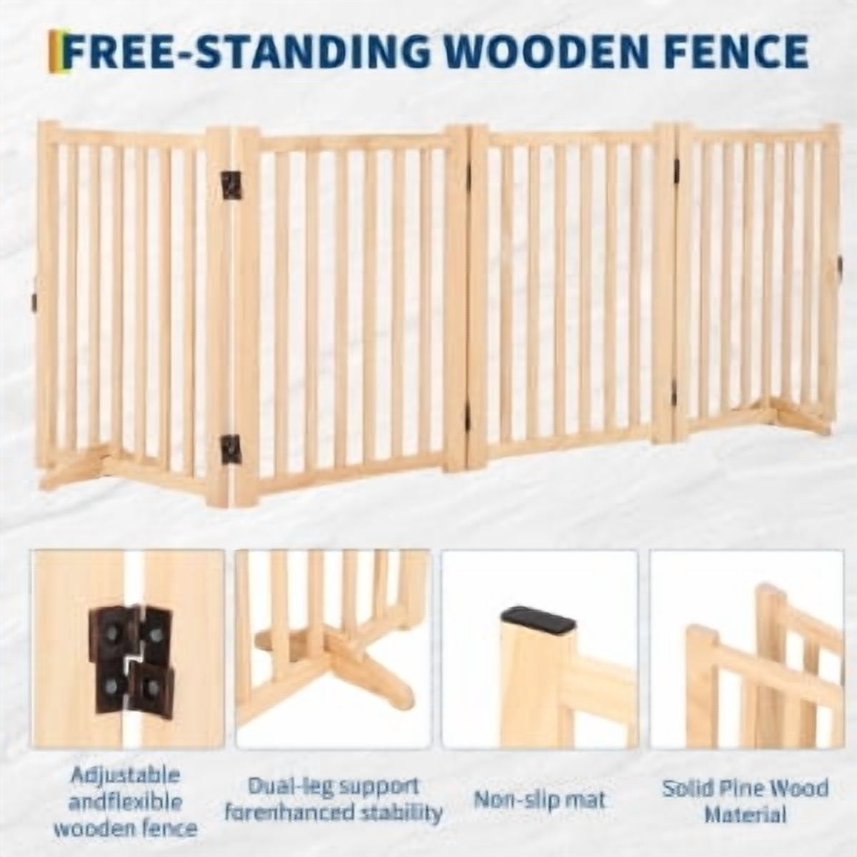 TEQIN Indoor Pet Gate,Freestanding Pet Gate for Dogs,Folding Dog Gate for Stairs or Doorways,Freestanding Pet Fence Kitchen Wooden Pet Barrier for Cats and Dogs