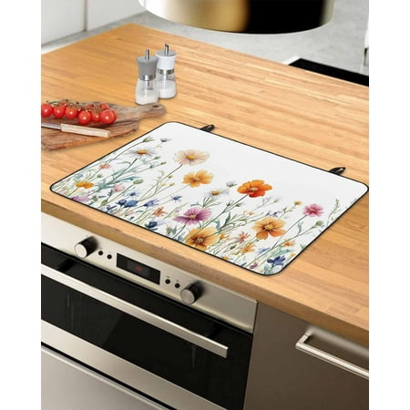 nqOlkjepod Large Induction Cooktop Protector Mat 31 x24 Spring Floral Stove Top Covers for Electric Stove Pastoral Botanical Watercolor Flowers Stove Burner Cover Mats Glass Top Stove Cover