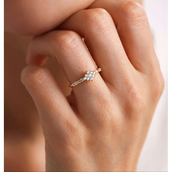 vylahjewellery 14K Vermeil Yellow Gold Mother's Day Ring Moissanite Engagement Anniversary Ring for Women Round Shape Valentine Day Gift Ring Proposal Rings