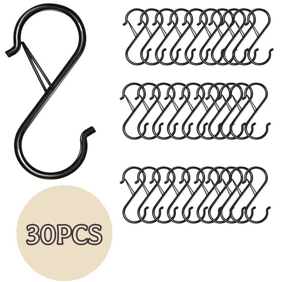 NIUBIER 30 Pcs S Hooks for Hanging Heavy Duty, 3.5-inch Heavy Duty Metal S Hook with Safety Buckle, Suitable for 0.5 inch Rods, S Hook for Hanging Plants, Closet, Kitchen Utensil, Bags